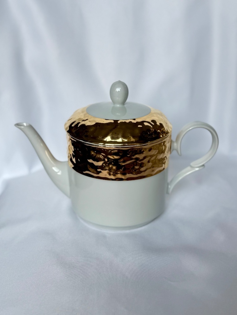 Vintage Suisse Langenthal MCM Porcelain Teapot | Hammered Gold | Retro Glam
